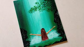 Easy Waterfall Landscape Painting tutorial for beginners || Step by step Waterfall Landscape paintin