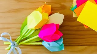 Origami flower - Tulip - Sticky note origami - Bouquet mini, Easy Paper DIY Crafts, Room Decorations