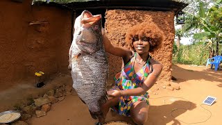 Deep Frying Giant Fish In African Village | African Village cooking