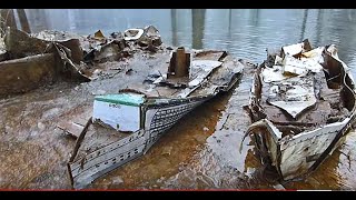 Four Cardboardia wrecks EXPOSED out of water