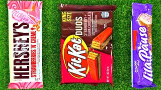 Chocolate Strawberry Battle ASMR | Kitkat Duos vs Hershey's Strawberry vs Milka | Lot's of Candies