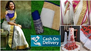 Beautiful White Sarees Collection With Price |  White Embroidery Sarees Online Shopping |