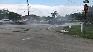 HELLCATS GET SIDEWAYS ON MAIN STREET IN MIAMI ALMOST CRASHES ON CURB!!!!