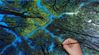Painting Trees from Below / How to Paint Forest Step by Step for Beginners / VERY EASY