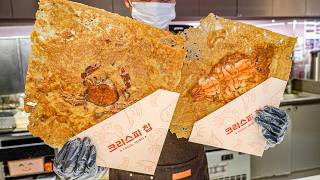 Fossilized soft shell crab \u0026 King prawn crispy fossil senbei pancakes│Korean street food