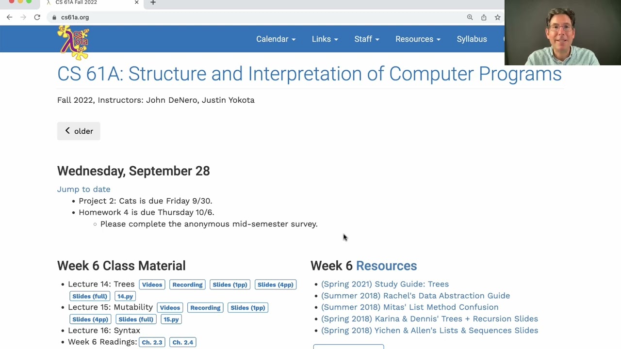 Cs 61a Fall 2022 Lecture 16 Announcements Youtube