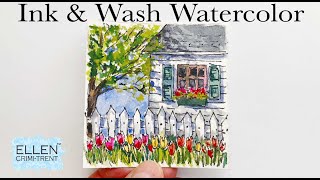 Ink & Wash Watercolor Mini Spring house