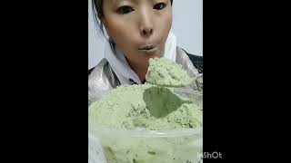 ASMR ICE EATING WITH HEAVY MATCHA GREEN TEA POWDER, SHAVED ICE, CRUNCHY ICE, FOAM ICE, ICE EATING