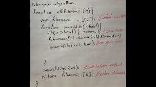 Fibonacci series algorithm helper method recursion solution JavaScript