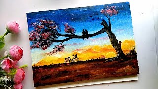 ❤️ Romantic Couple under the Stars Painting | Romantic Couple Painting | Acrylic Painting
