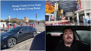 Orange County to Las Vegas on my Tesla Model 3 Long Range | Exploring Empty Mall