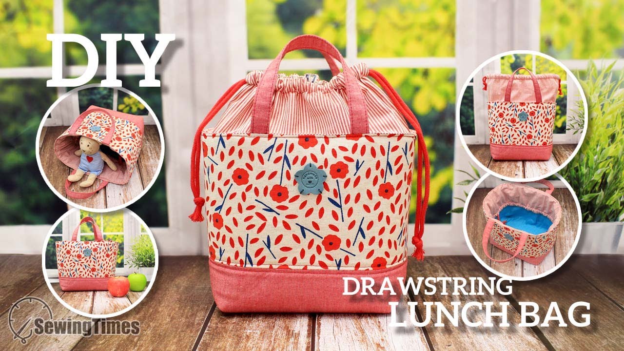 DIY Drawstring Lunch Bag | Easy Drawstring Tote Bag Tutorial ...