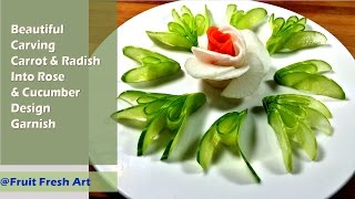 The Art of Carrot & Radish Carving Into Rose Flower - Cucumber Decoration