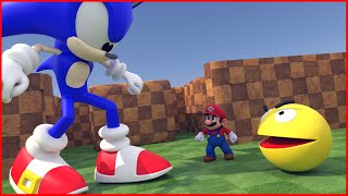 Giant Sonic and Mario vs Metal Pacman