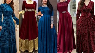 वेलवेट की ट्रेंडिंग फ्रॉक डिजाइन // Plain velvet long frok design// Party wear frok with velvet