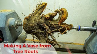 Making a vase from the root of a 550-year-old tree (#woodworking #asmr #vase)