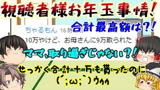 【ゆっくり茶番】皆お年玉いくら？！笑　最高額はまさかの(；ﾟДﾟ)ｗ　そしてめちゃ貰ってもママに取られ、、、(´；ω；`)ｳｩｩ　【視聴者様お年玉事情！！】