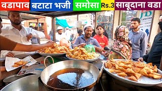 Sangamner Famous Street Food Munna Bhai cha Chota Vadapav, Batata Bhaji, Sabudana Vada \u0026 Vegg Samosa