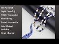 108 Natural Lapis Lazuli & White Turquoise Stone Long Tassel Mala with Gold Plated Buddha Head Charm