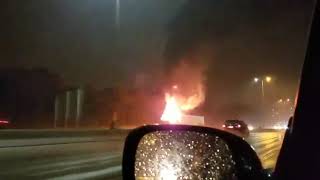 Driver captures video of intense semi fire on I-894