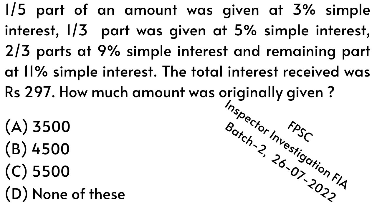 1/5 Part Of An Amount Was Given At 3% Simple Interest, 1/3 Part Was ...