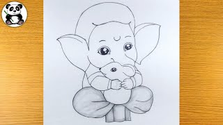 Cute Bal ganesha love moshak raja pencil drawing | ganpati bappa unique drawing | gods drawing