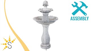 Sunnydaze 2-Tier Arcade Solar Outdoor Water Fountain with LED Light - White Finish  -SL-0213-White