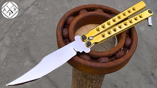 Turning a Rusty Bearing into a Beautiful but Extremely Sharp BUTTERFLY KNIFE