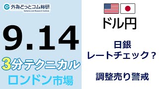 FX/為替予想  「ドル/円、上日銀 レートチェック？ 調整売り警戒」見通しズバリ！3分テクニカル分析 ロンドン市場の見通し　2022年9月14日