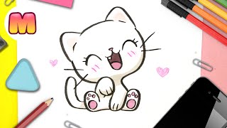 Como dibujar un GATO KAWAII 💖 FACIL PASO A PASO 💖 como dibujar un gatito bebe con Jape