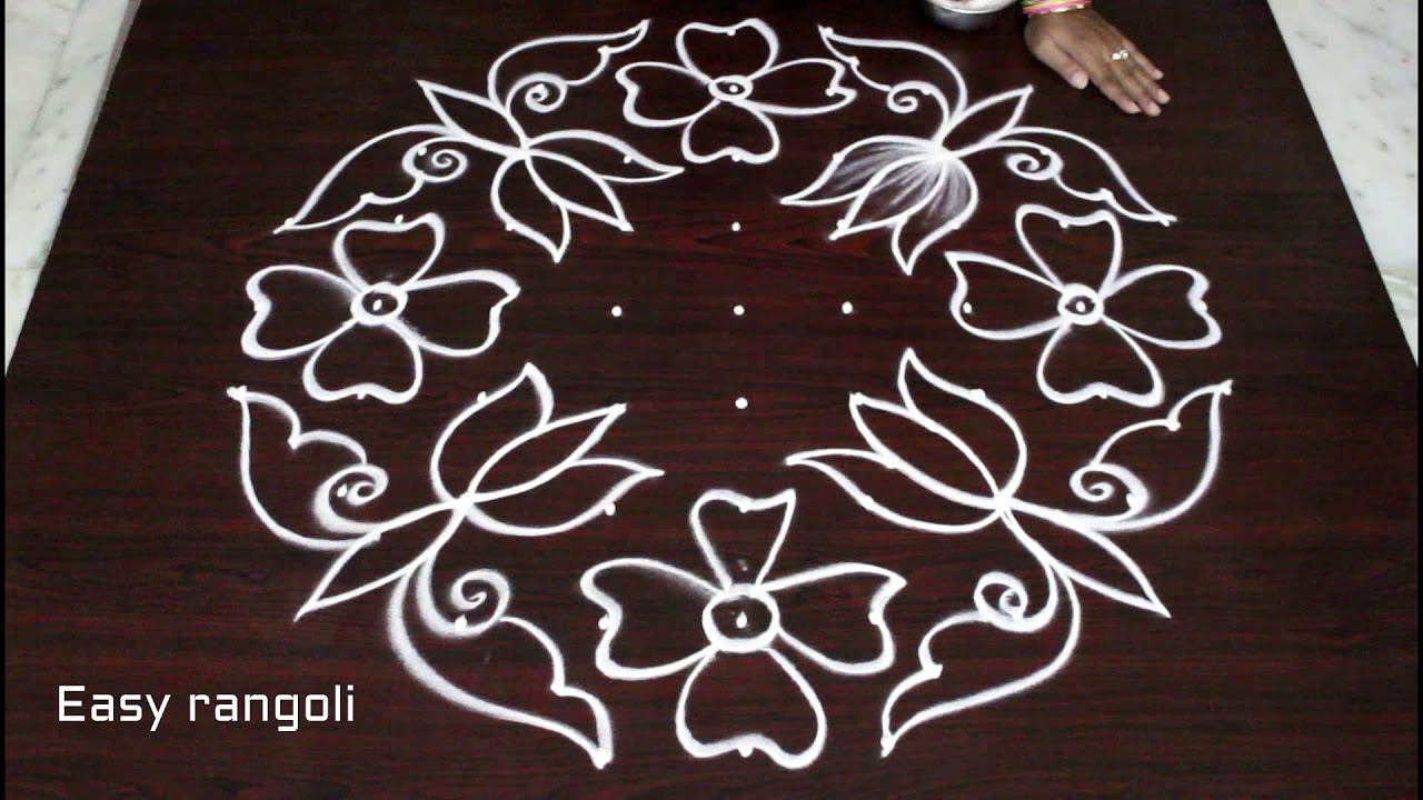 Flower Kolam Designs With 9 Dots *easy Rangoli Designs *simple Muggulu ...