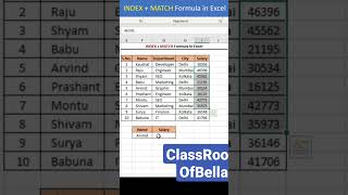 Index + Match formula in Excel ll Excel Formula #excel#index #match #formula@classroomofbella1859