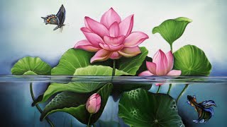 How to Paint Lotus Flower | step by step | Oil colour On Canvas 45\