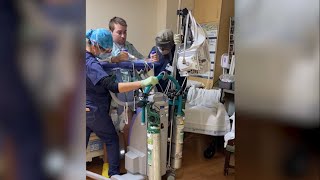 COVID patient takes first steps after double lung, kidney transplants