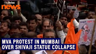 Maha Vikas Aghadi holds protest march in Mumbai over Shivaji statue collapse