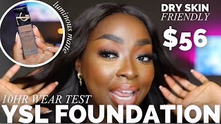 DRY SKIN? Luxury Full Coverage Foundation for Dark Skin| YSL FOUNDATION \u0026 Wear Test | @MENA_ADUBEA