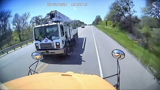Texas school bus crash: Footage shows truck hit Hays school district bus, rollov