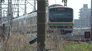 【4K】東海道線上り（上野東京ライン北行）普通列車　高崎線直通　高崎行き　E231系15両　須賀道踏切（平塚～茅ヶ崎間）