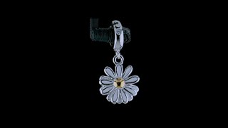 Sun Flower White Daisy Dangle Bead Charm Gold Plated .925 Silver