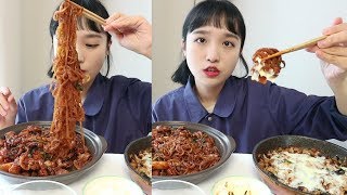 쭈꾸미 삼겹살 먹방 _ 매콤한 쭈꾸미볶음에 마요네즈 콕 찍어 깻잎이랑, 삼겹살이랑 볶음밥도 있지롱, 쭈삼 볶음  :D