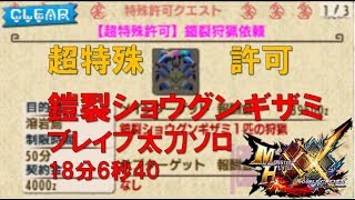 【MHXX】超特殊依頼　鎧裂ショウグンギザミ　ブレイブ太刀ソロ　18分06秒40