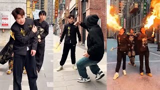 The young man defeats the robber with a flaming knife, and the passers-by are stunned!