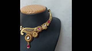 Beautiful Light Weight Antique Traditional Gold Finish Necklace Set in Ruby JIA890