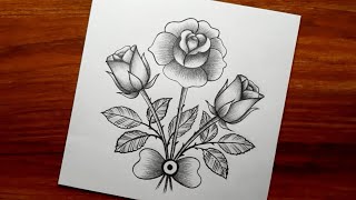 Rose Drawing || Valentine's Day Special Drawing || How to Draw Rose Flower with Pencil Sketch.