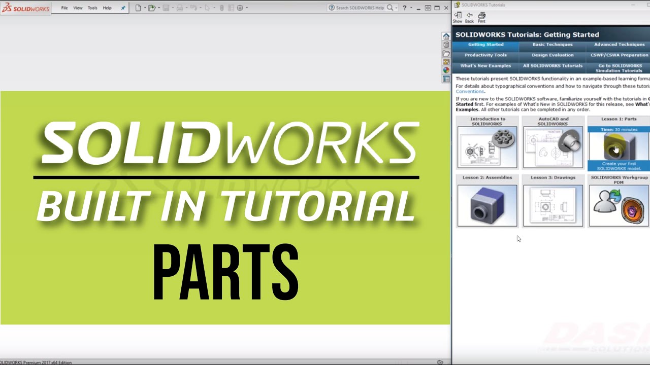 Getting Started: Lesson 1, Parts | SOLIDWORKS Built-In Tutorials - YouTube