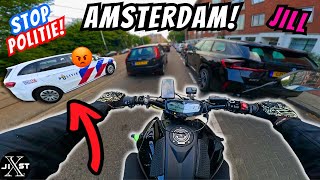 STOP POLITIE,  Veel DRUKTE IN - AMSTERDAM - MT-07 - BikerGirl - 4K - #MotorVlog130