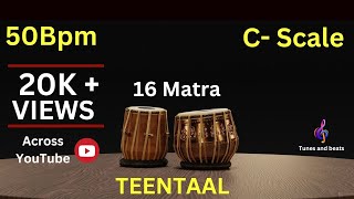 Sitar Teentaal Lehra | 50 bpm | C - scale | Raag Bhimpalasi | Vilambit laya