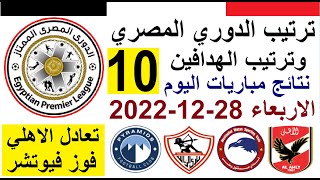 ترتيب الدوري المصري وترتيب الهدافين ونتائج مباريات اليوم الأربعاء 28-12-2022 من الجولة 10