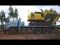 สุดยอด แบคโฮโคมัตสุ komatsu ผ่านป่าอ้อยมาขึ้นรถเทรลเลอร์ มีโชว์สกิลแตรลม excavator thailand