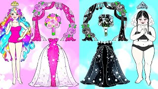 DIY Paper Dolls & Cartoon - Costumes Fat Bride VS Thin Bride Quiet Book - Barbie Wedding Handmade